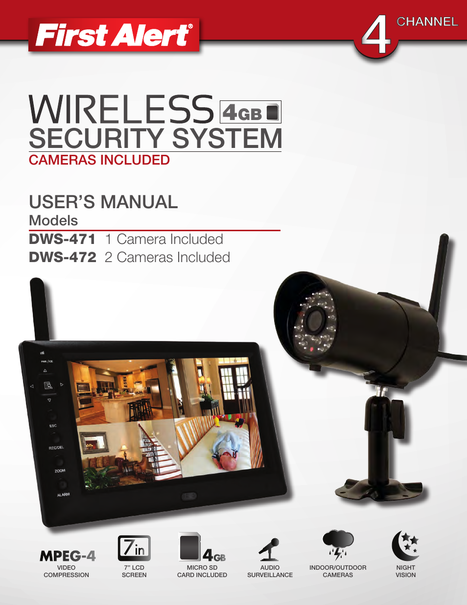 First Alert Wireless 4GB Security System DWS-472 User Manual | 32 pages