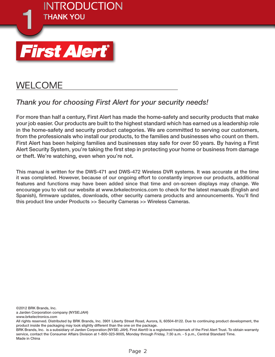 First Alert Wireless 4GB Security System DWS-472 User Manual | Page 2 / 32