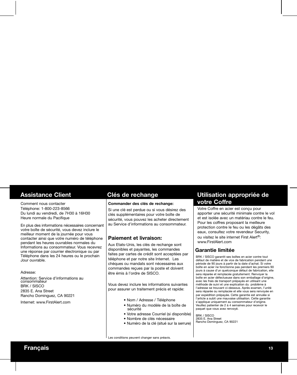Français | First Alert 3040DF User Manual | Page 2 / 8