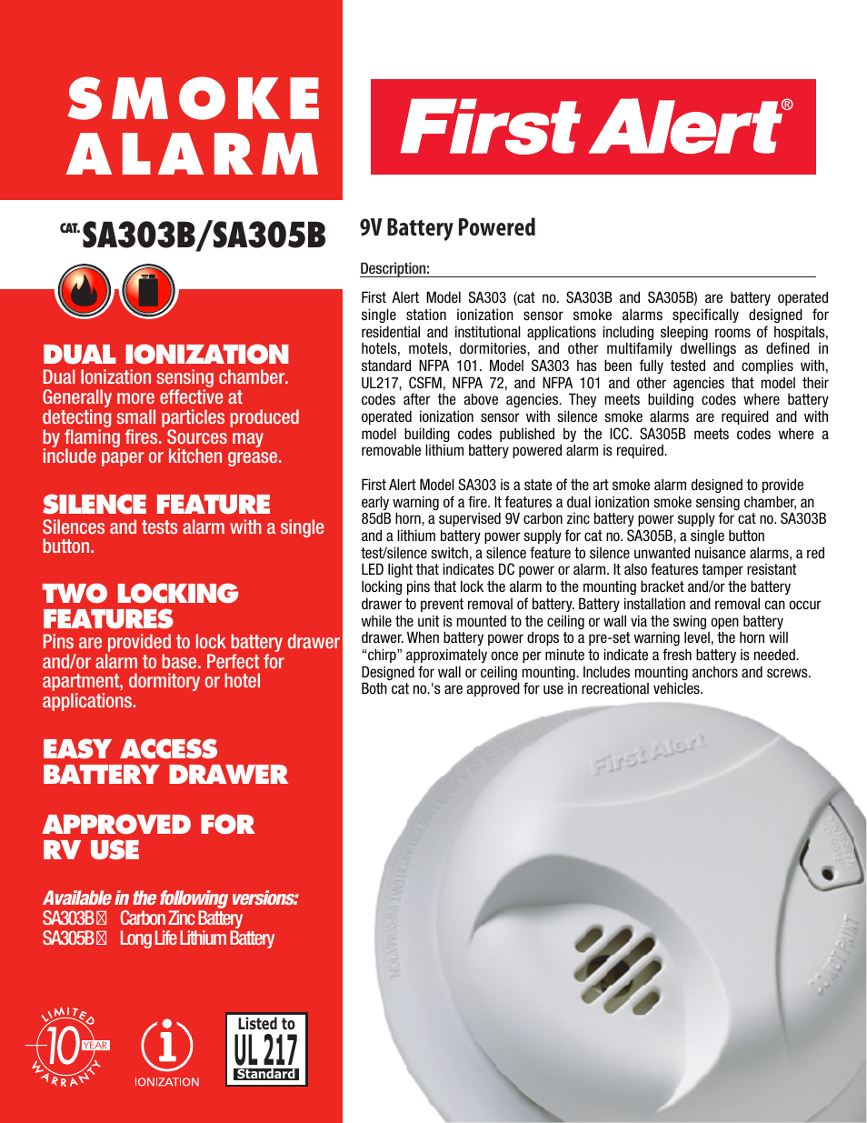 First Alert SA305B User Manual | 2 pages