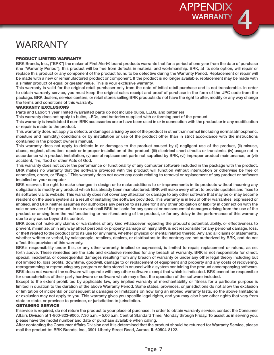 Warranty | First Alert Wireless Security Camera DWC-400 User Manual | Page 7 / 8