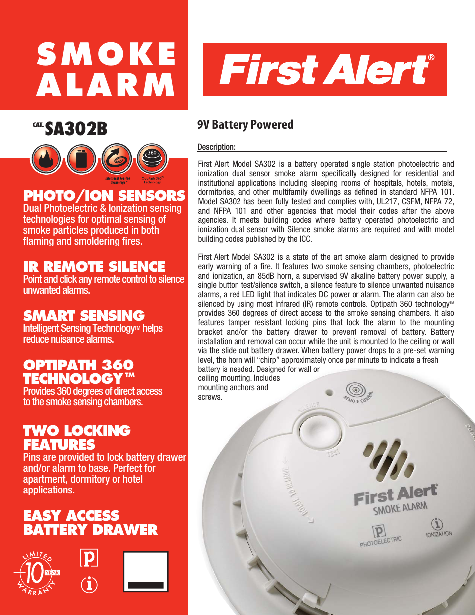 First Alert SA302B User Manual | 2 pages