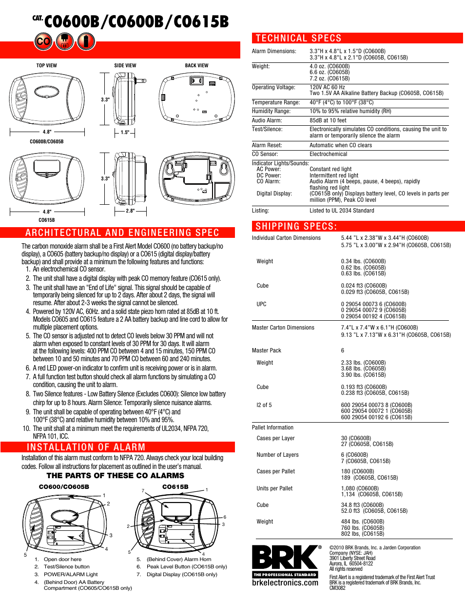 First Alert CO615B User Manual | Page 2 / 2