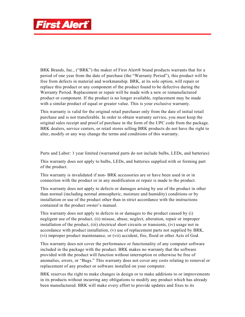 Warranty | First Alert 4800 User Manual | Page 106 / 107