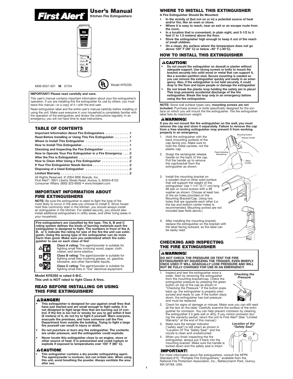 First Alert KFE2S5 User Manual | 2 pages