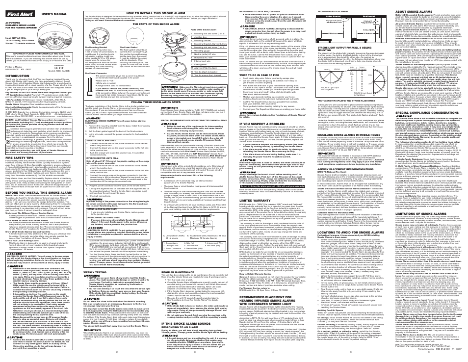 First Alert SA100B User Manual | 1 page