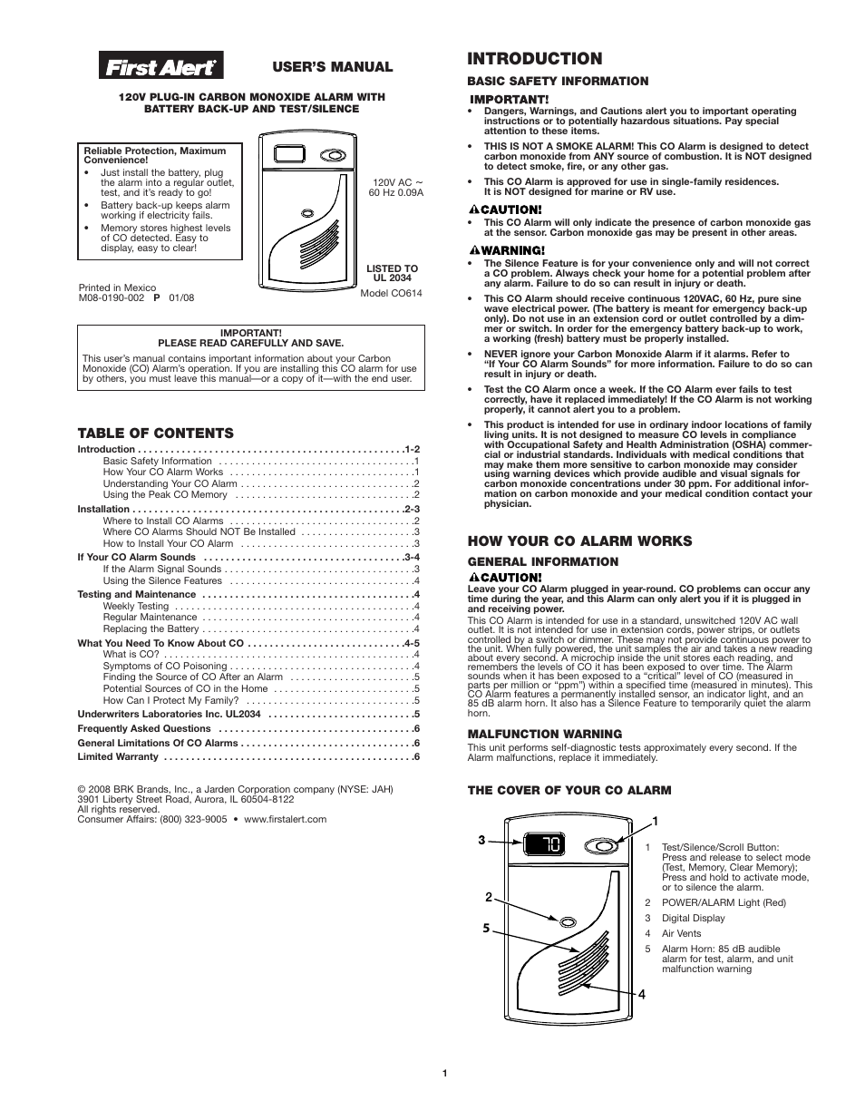 First Alert co614 User Manual | 6 pages