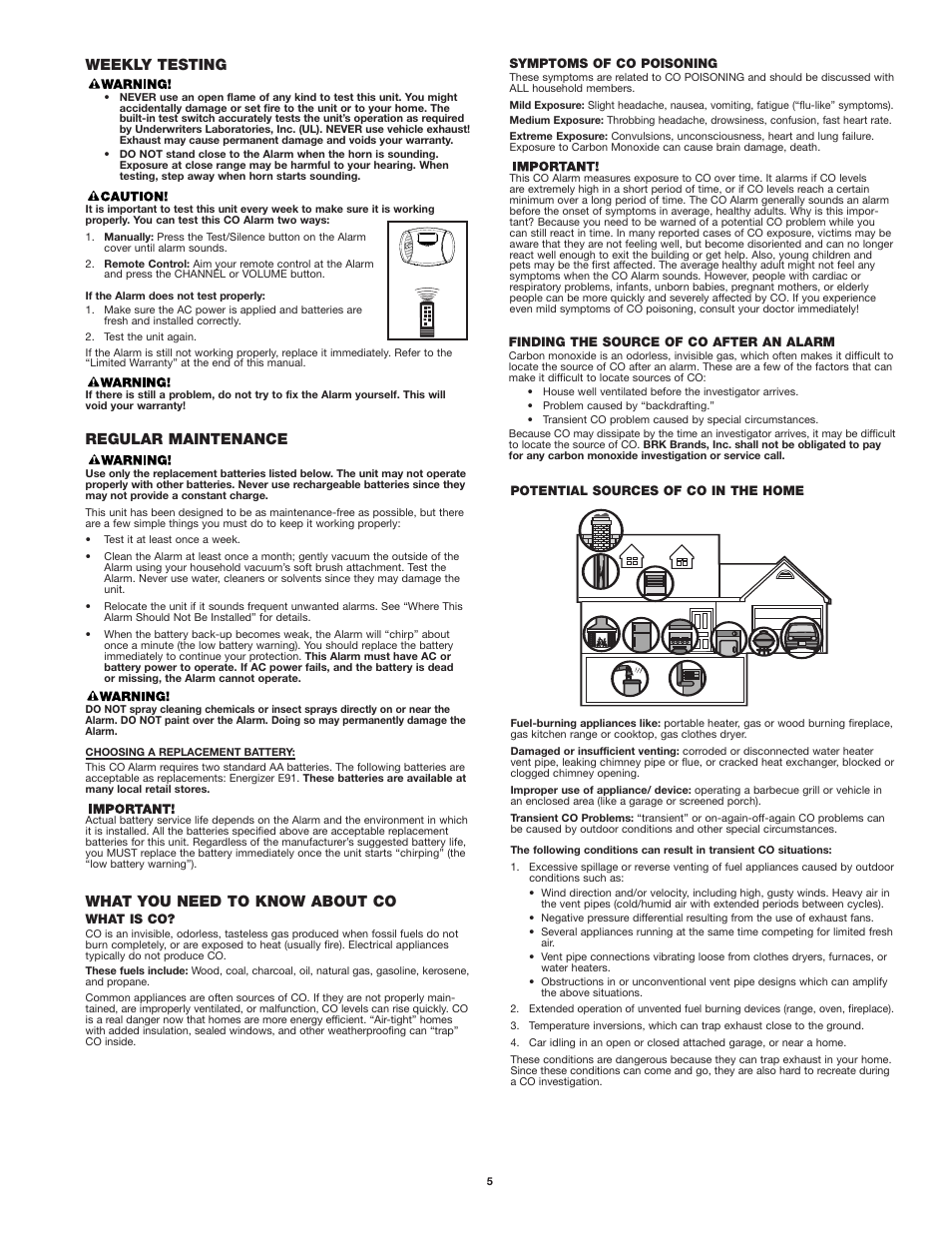 Weekly testing, Regular maintenance, What you need to know about co | First Alert CO615 User Manual | Page 5 / 7