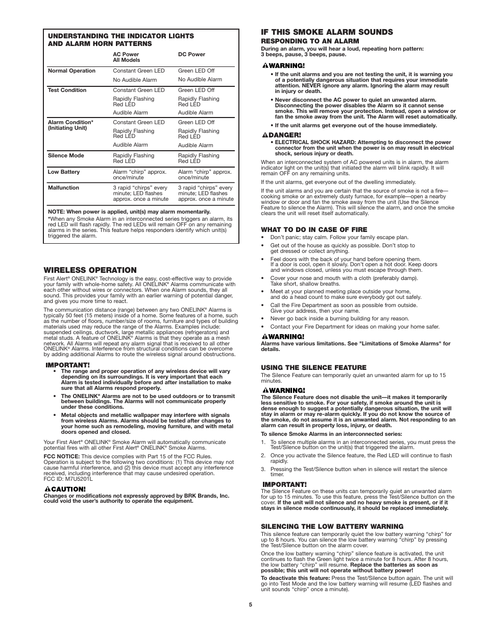 If this smoke alarm sounds, Wireless operation | First Alert SA520 User Manual | Page 5 / 7