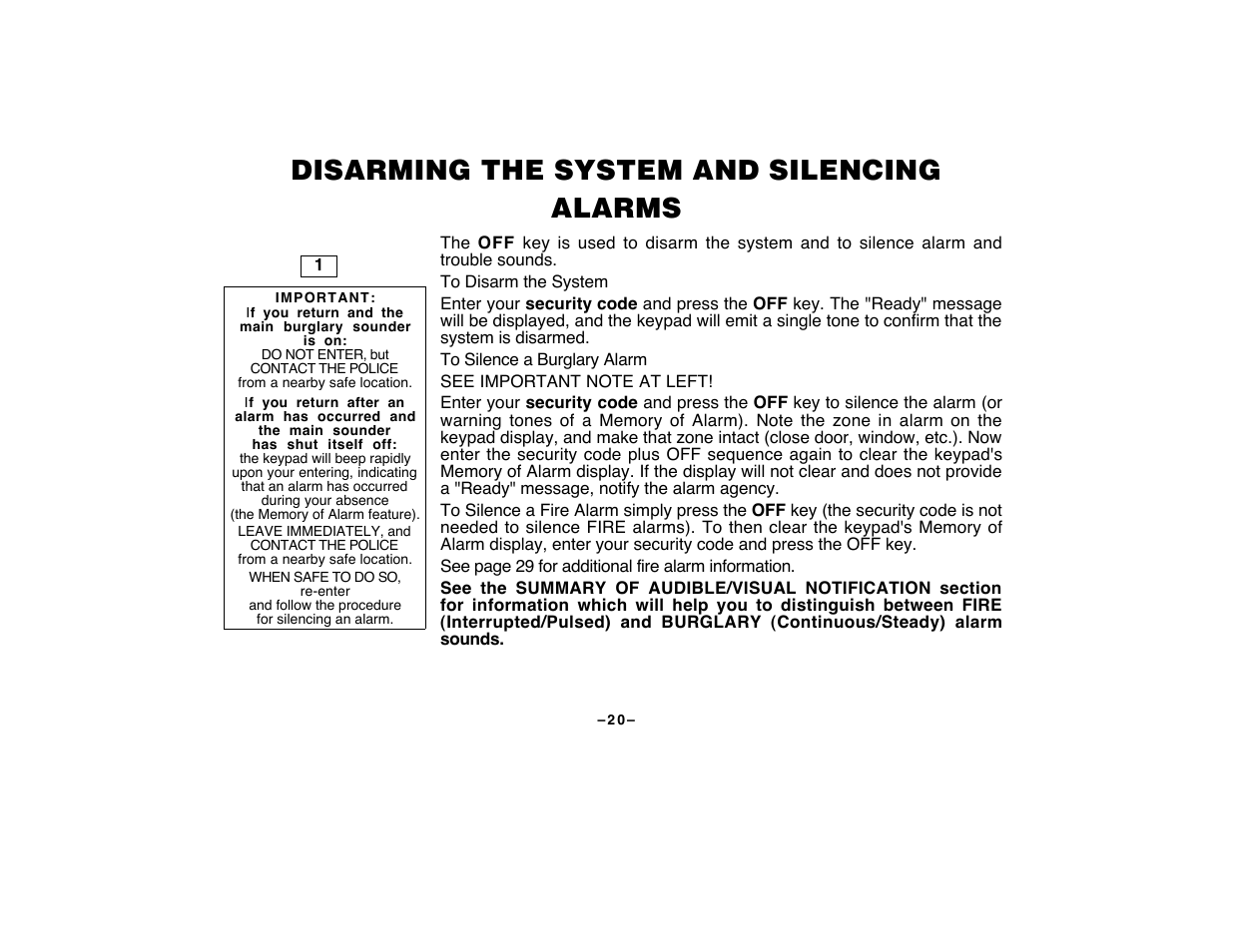 Disarming the system and silencing alarms | First Alert FA120C User Manual | Page 20 / 44