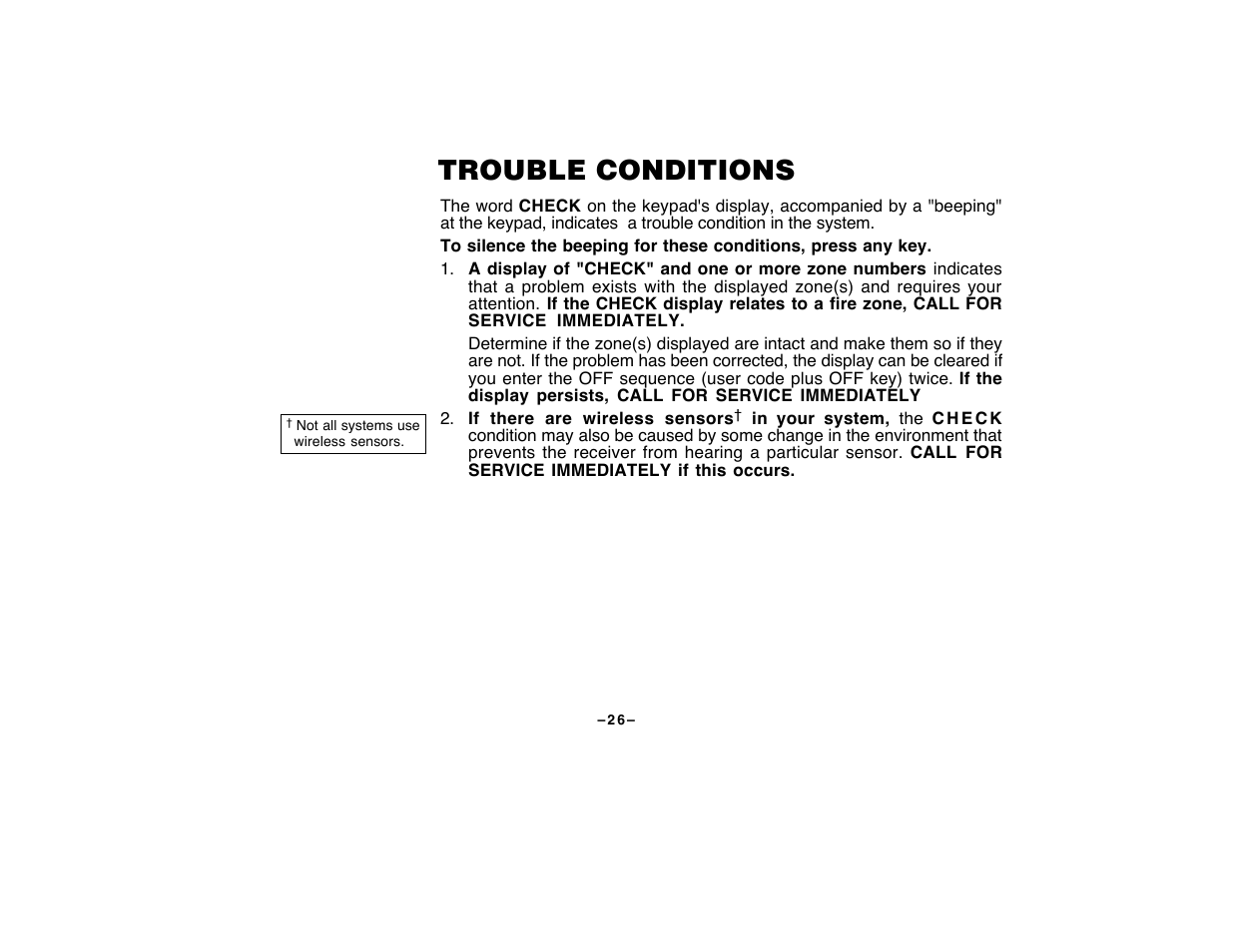 Trouble conditions | First Alert FA120C User Manual | Page 26 / 44