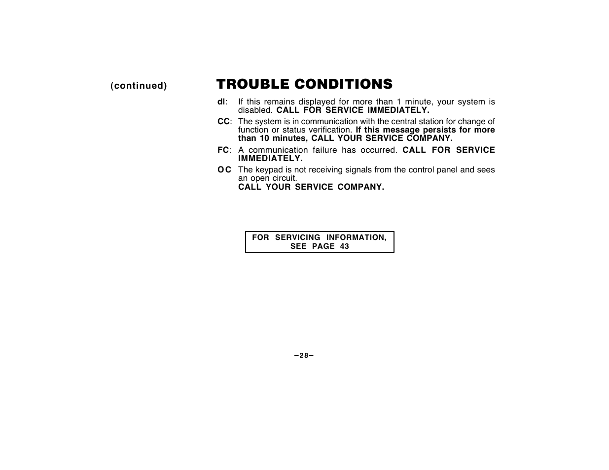 Trouble conditions | First Alert FA120C User Manual | Page 28 / 44