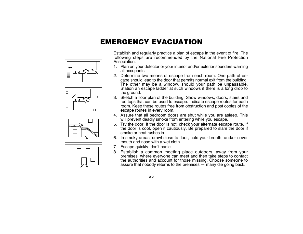 Emergency evacuation | First Alert FA120C User Manual | Page 32 / 44