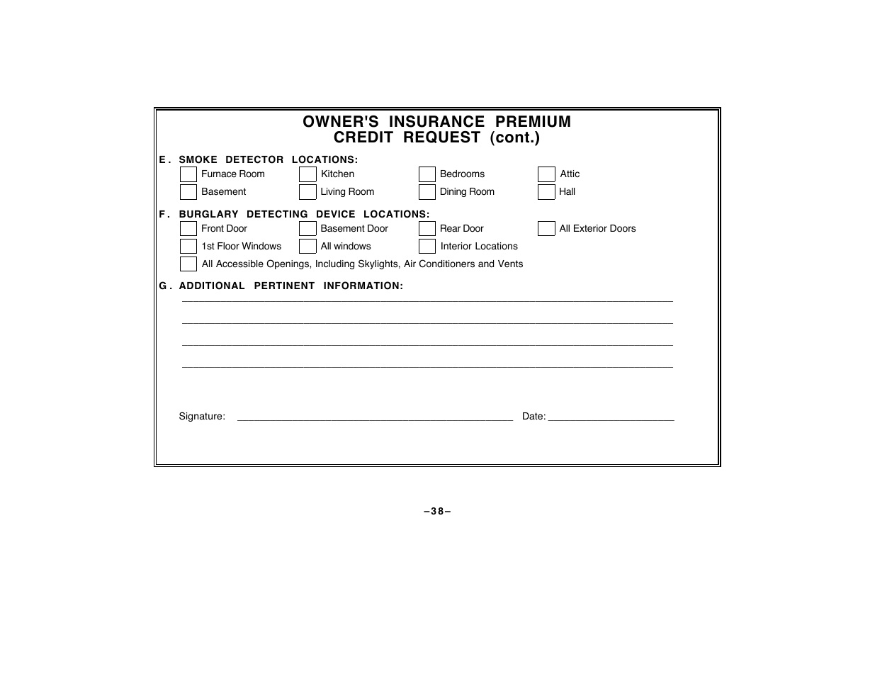 Owner's insurance premium credit request (cont.) | First Alert FA120C User Manual | Page 38 / 44