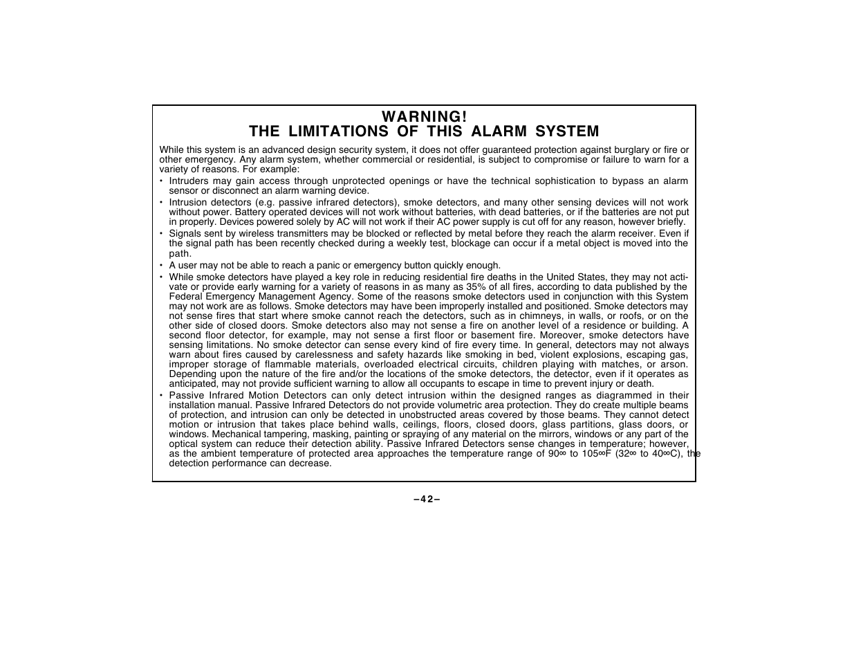 Warning! the limitations of this alarm system | First Alert FA120C User Manual | Page 42 / 44