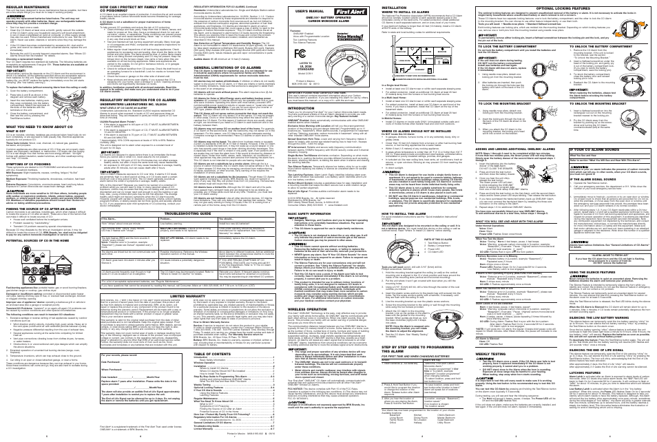 First Alert ONELINK CO511 User Manual | 1 page