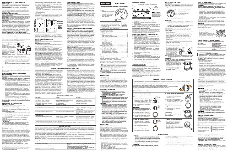 First Alert SCO5 User Manual | 1 page