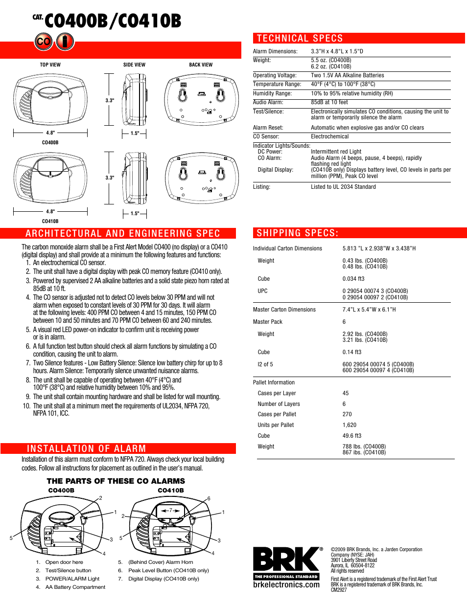 First Alert Carbon Monoxide Alarm C0410B User Manual | Page 2 / 2