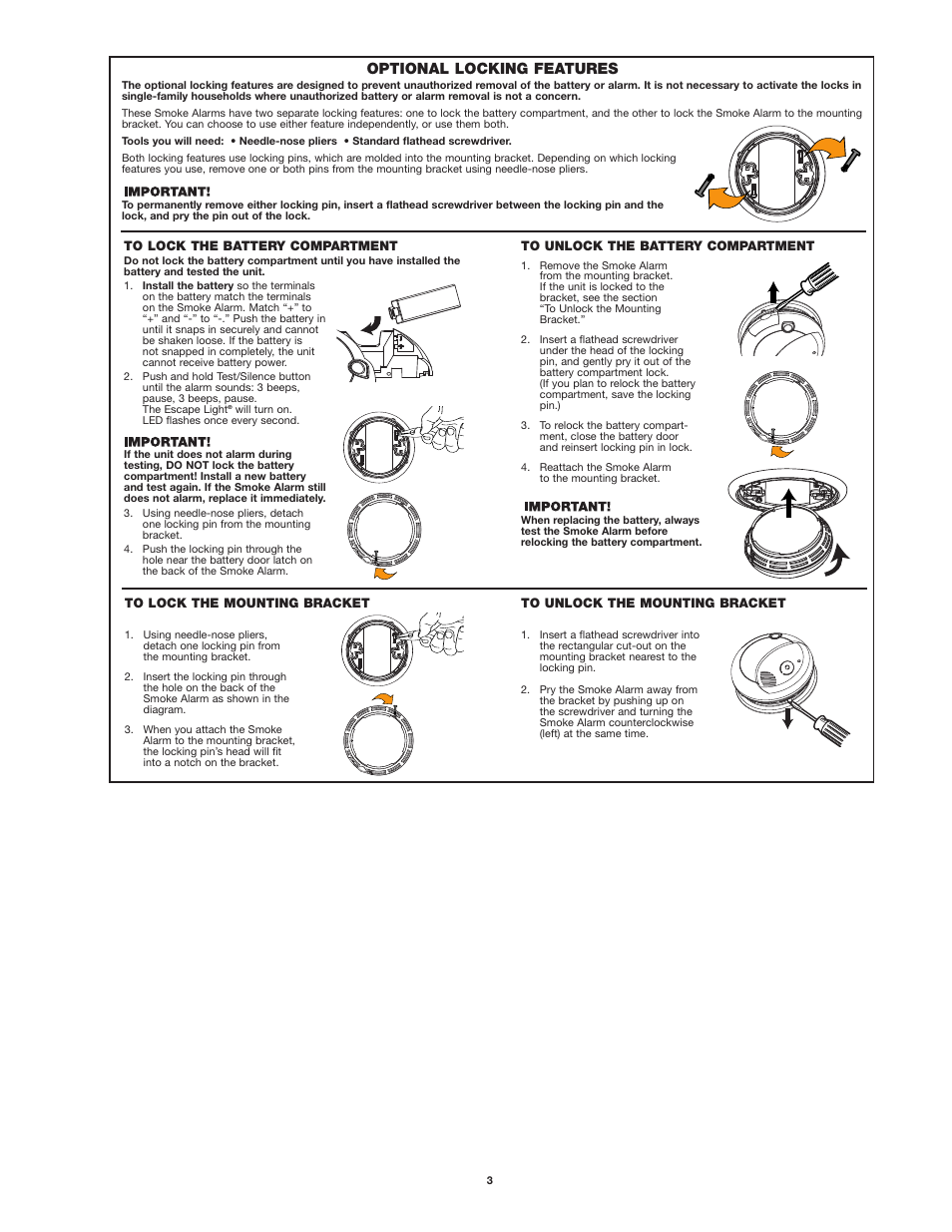 Optional locking features | First Alert SA720 User Manual | Page 3 / 6