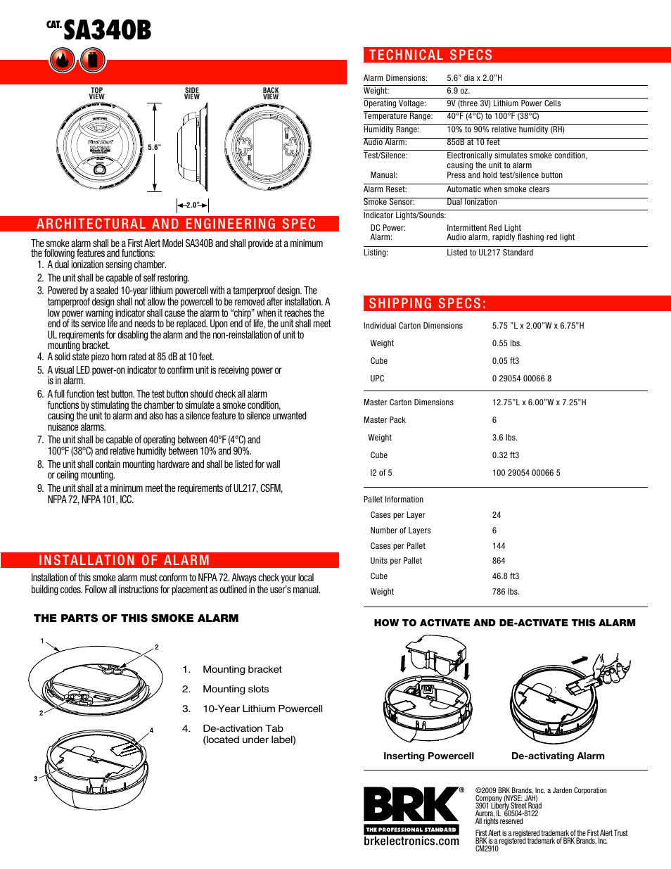 Sa340b | First Alert SA340B User Manual | Page 2 / 2
