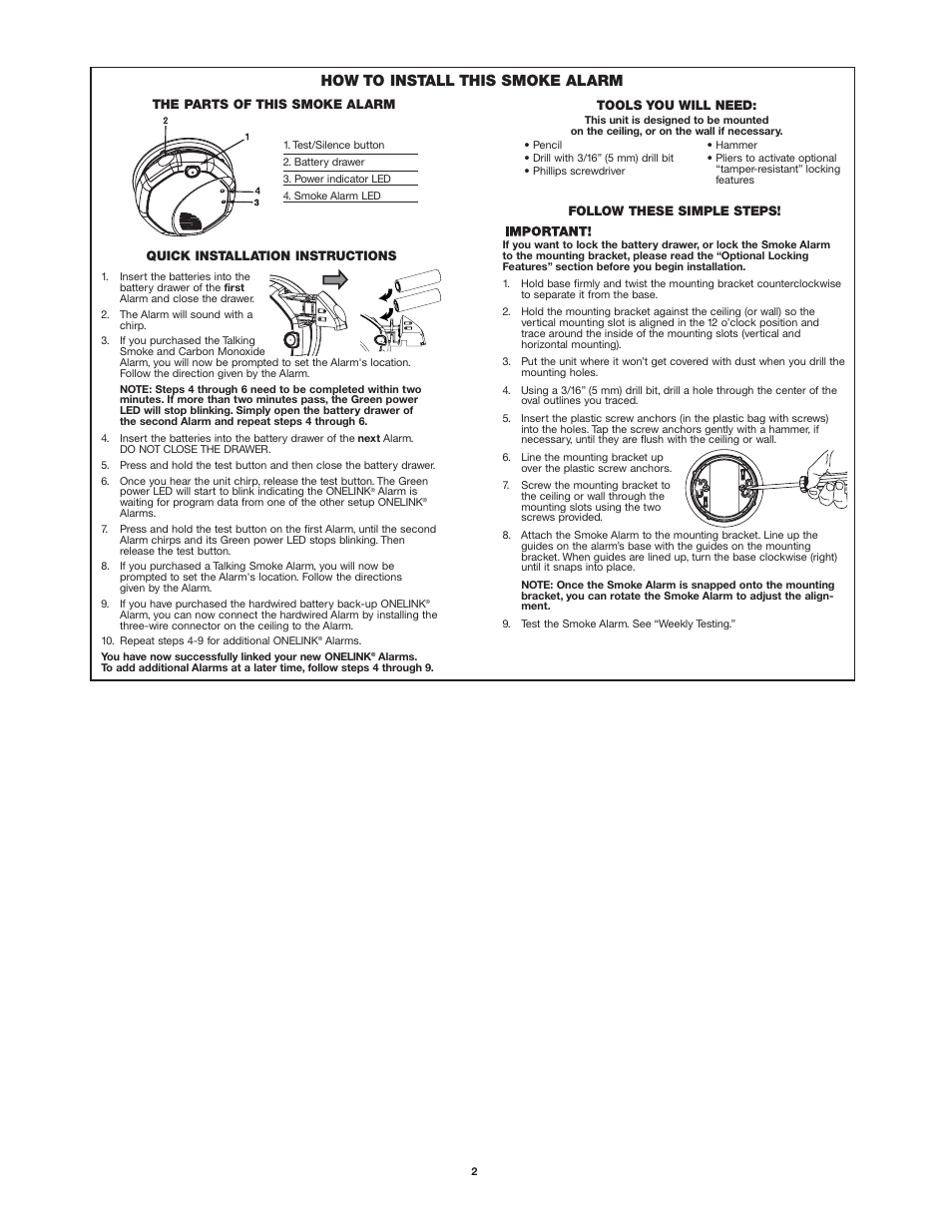 How to install this smoke alarm | First Alert SA500 User Manual | Page 2 / 6