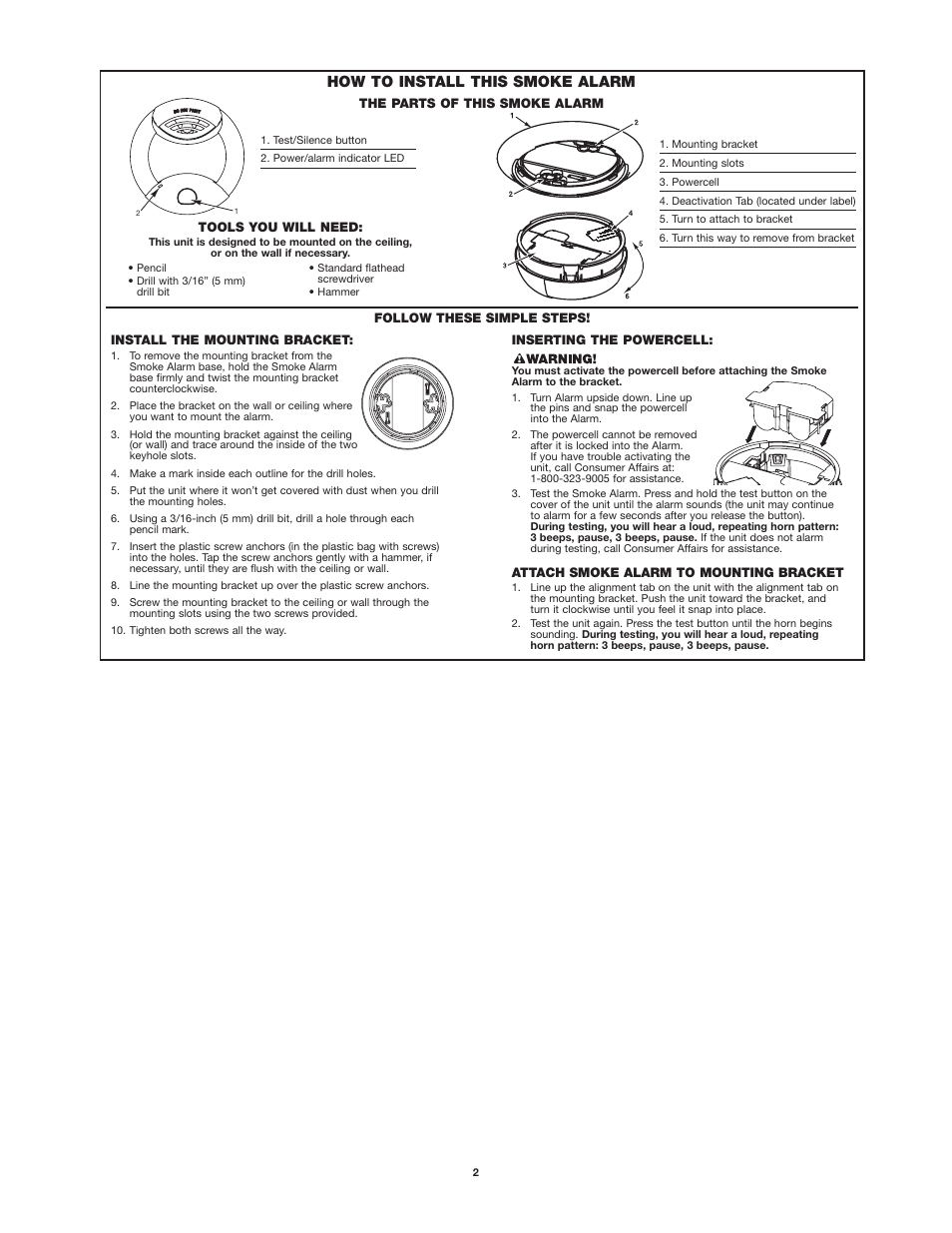 How to install this smoke alarm | First Alert SA340 User Manual | Page 2 / 6