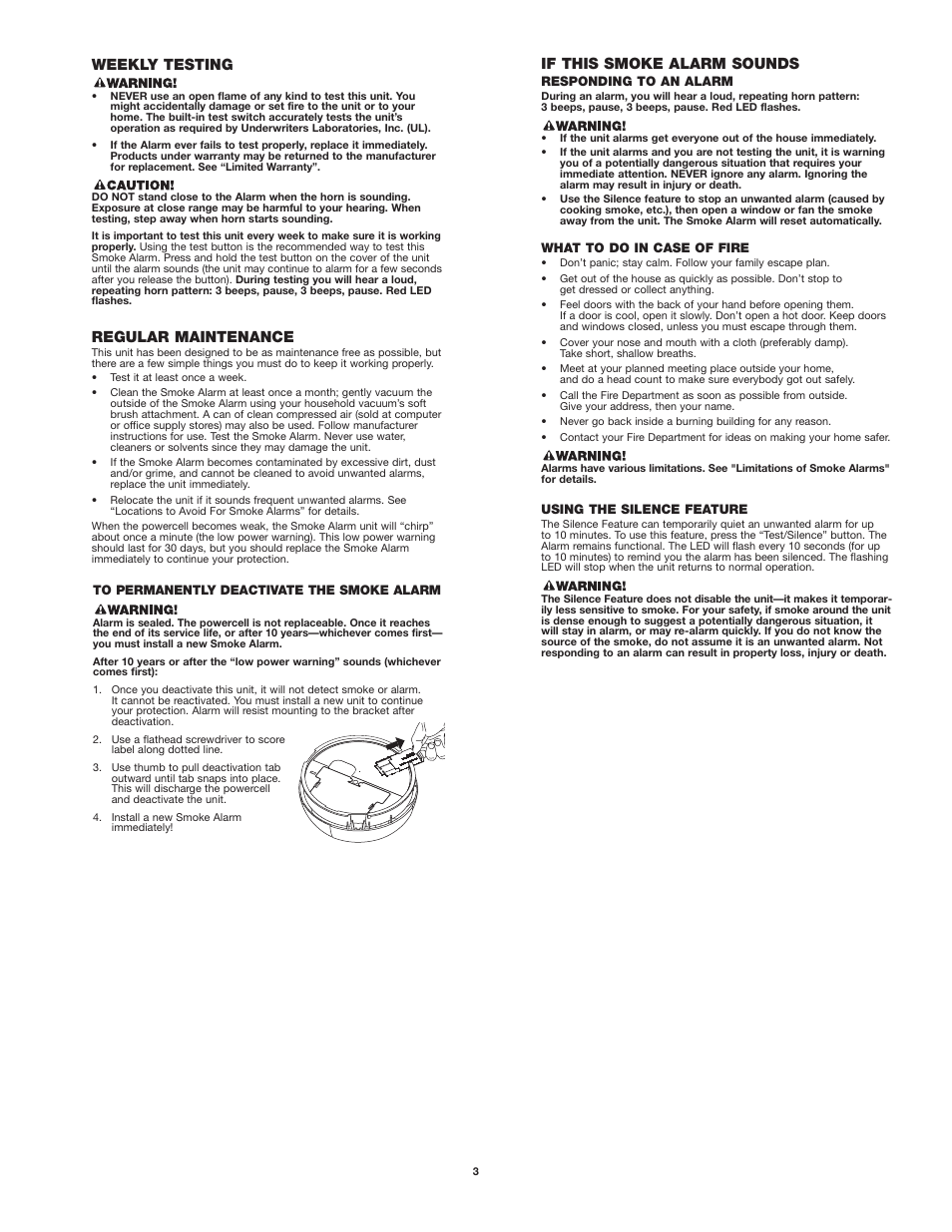 Weekly testing, If this smoke alarm sounds, Regular maintenance | First Alert SA340 User Manual | Page 3 / 6