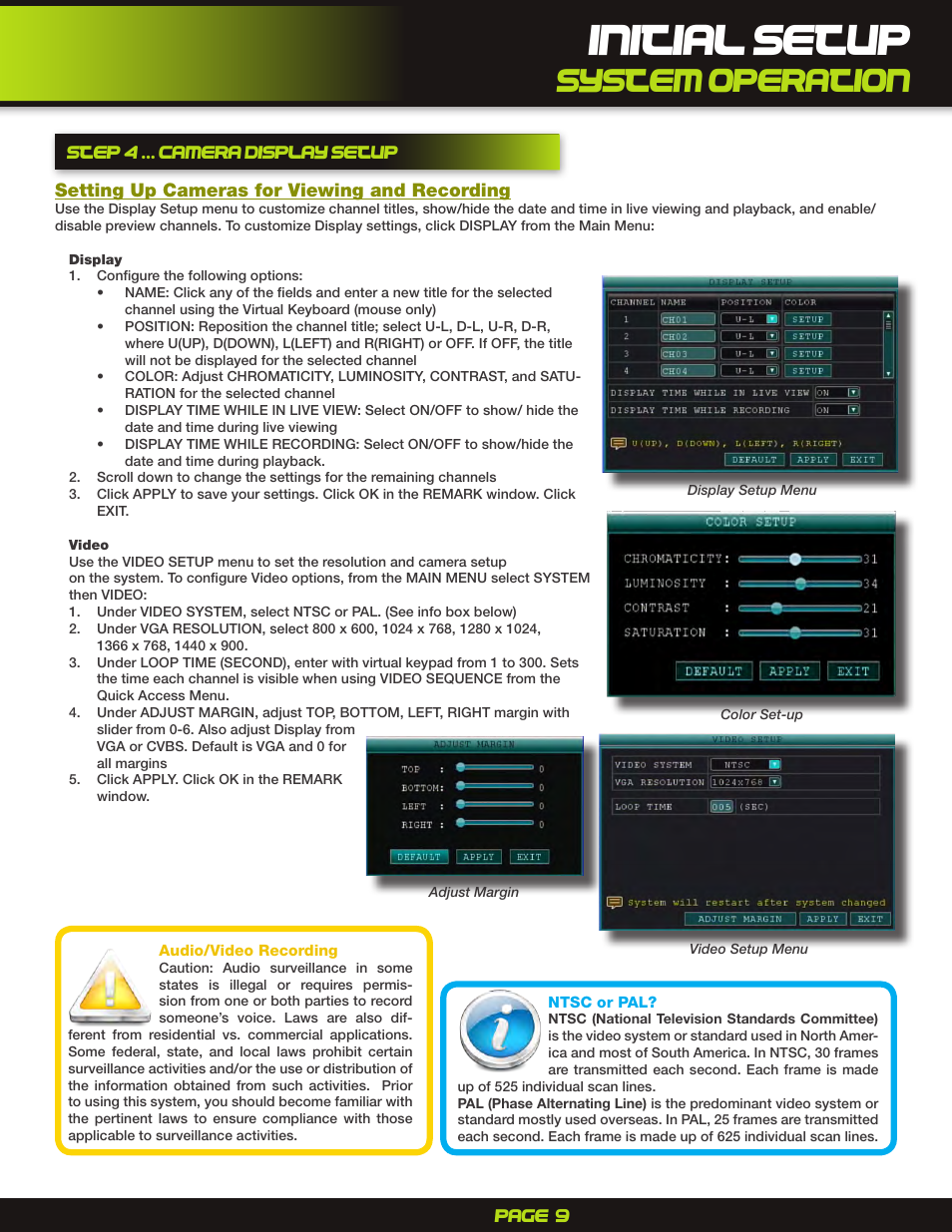 Initial setup, System operation | First Alert DigitalDVR PRO-D1610 User Manual | Page 9 / 12
