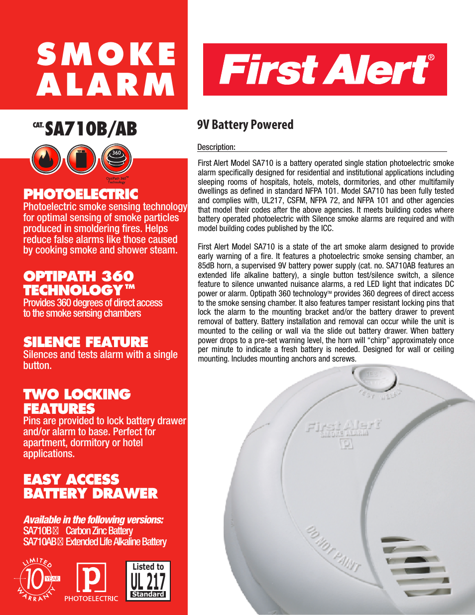 First Alert SA710B User Manual | 2 pages