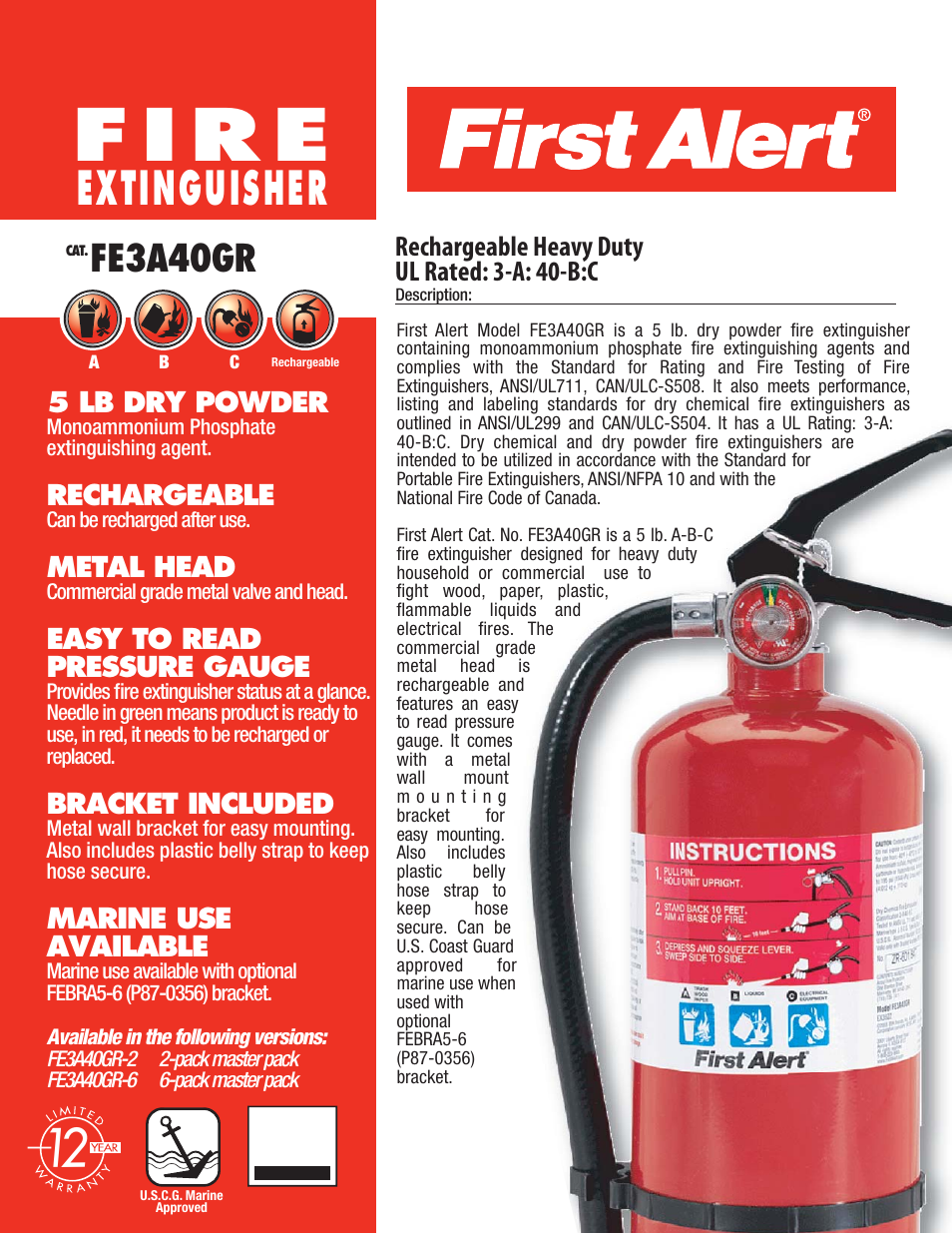 First Alert FE3A40GR User Manual | 2 pages