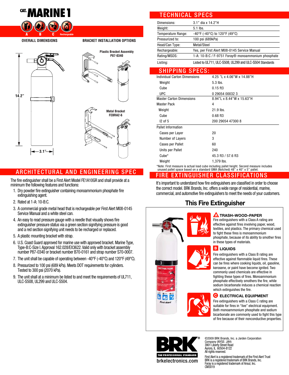 Marine1, This fire extinguisher | First Alert MARINE1 FE1A10GR User Manual | Page 2 / 2