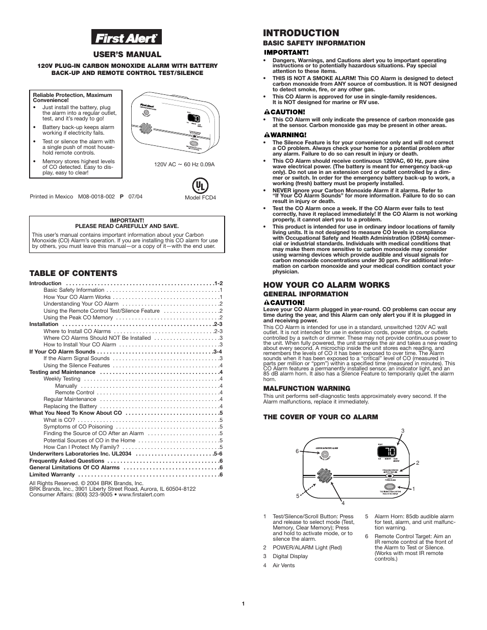 First Alert FCD4 User Manual | 6 pages