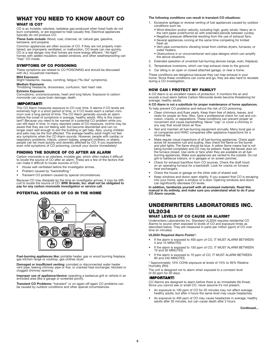 What you need to know about co, Underwriters laboratories inc. ul2034 | First Alert FCD4 User Manual | Page 5 / 6