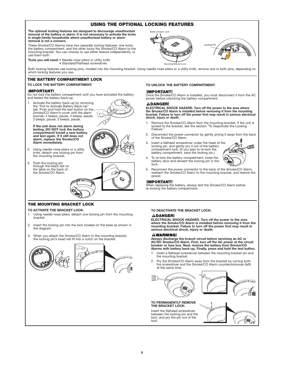 Using the optional locking features | First Alert SC9120B User Manual | Page 5 / 11