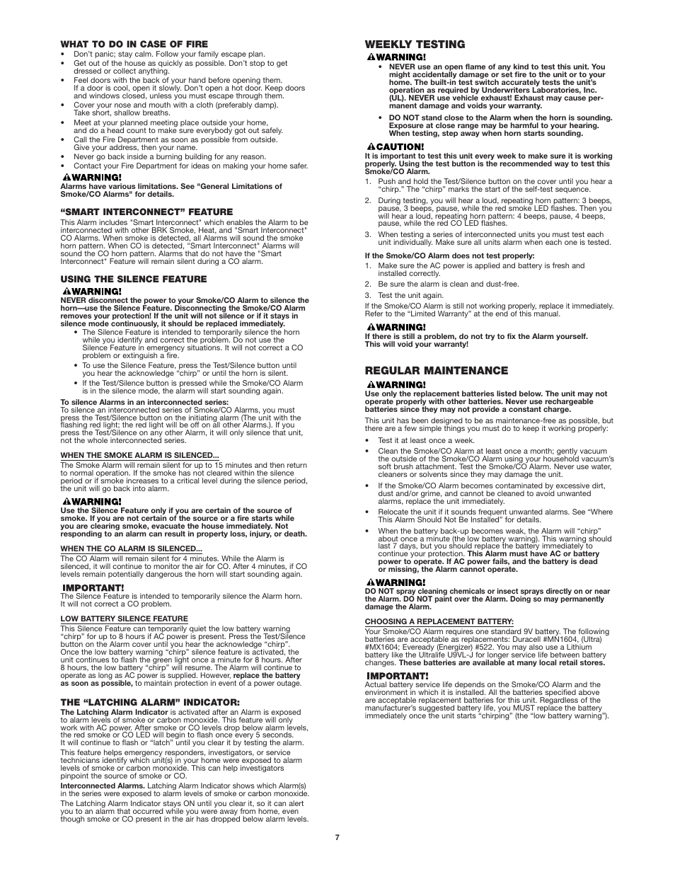 Weekly testing, Regular maintenance | First Alert SC9120B User Manual | Page 7 / 11