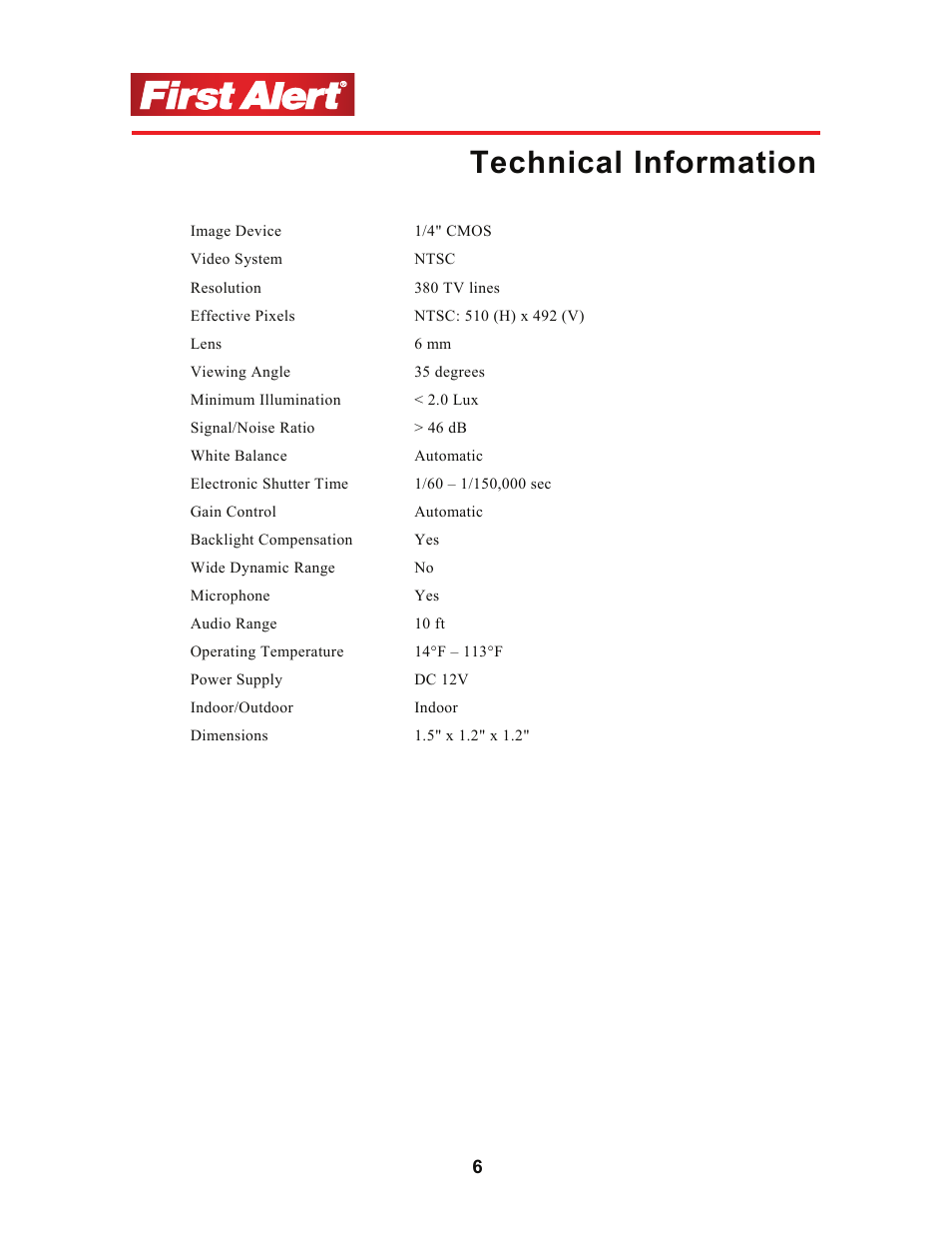 Technical information | First Alert P-500 User Manual | Page 10 / 12