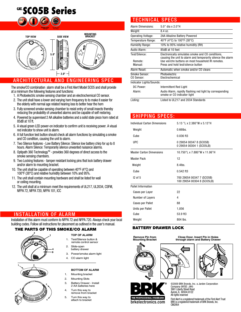 Sco5b series | First Alert Combo alarm photoelectric SC05B series User Manual | Page 2 / 2