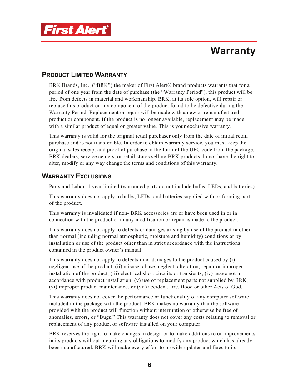 Warranty | First Alert P-520 User Manual | Page 10 / 11