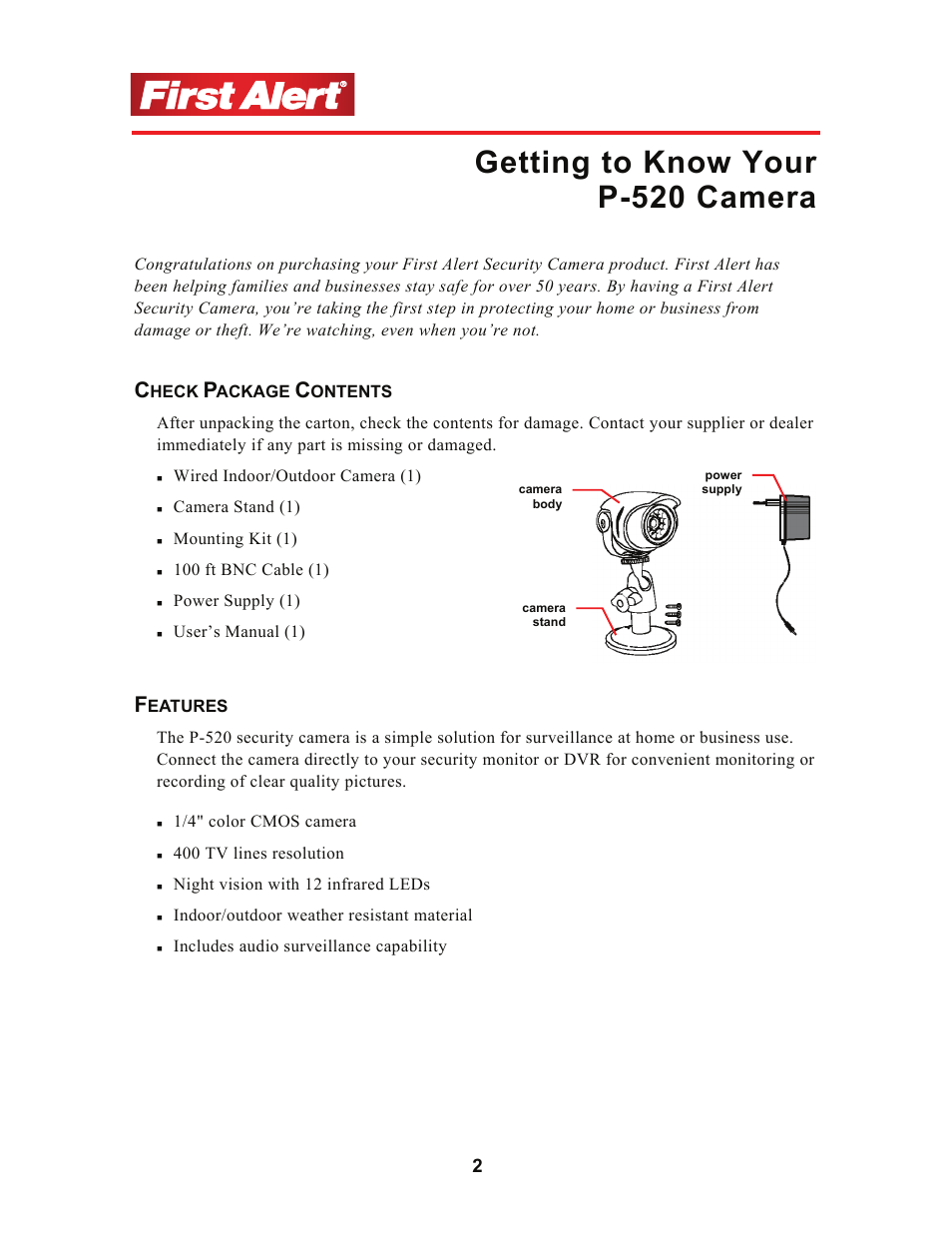 Getting to know your p-520 camera | First Alert P-520 User Manual | Page 6 / 11
