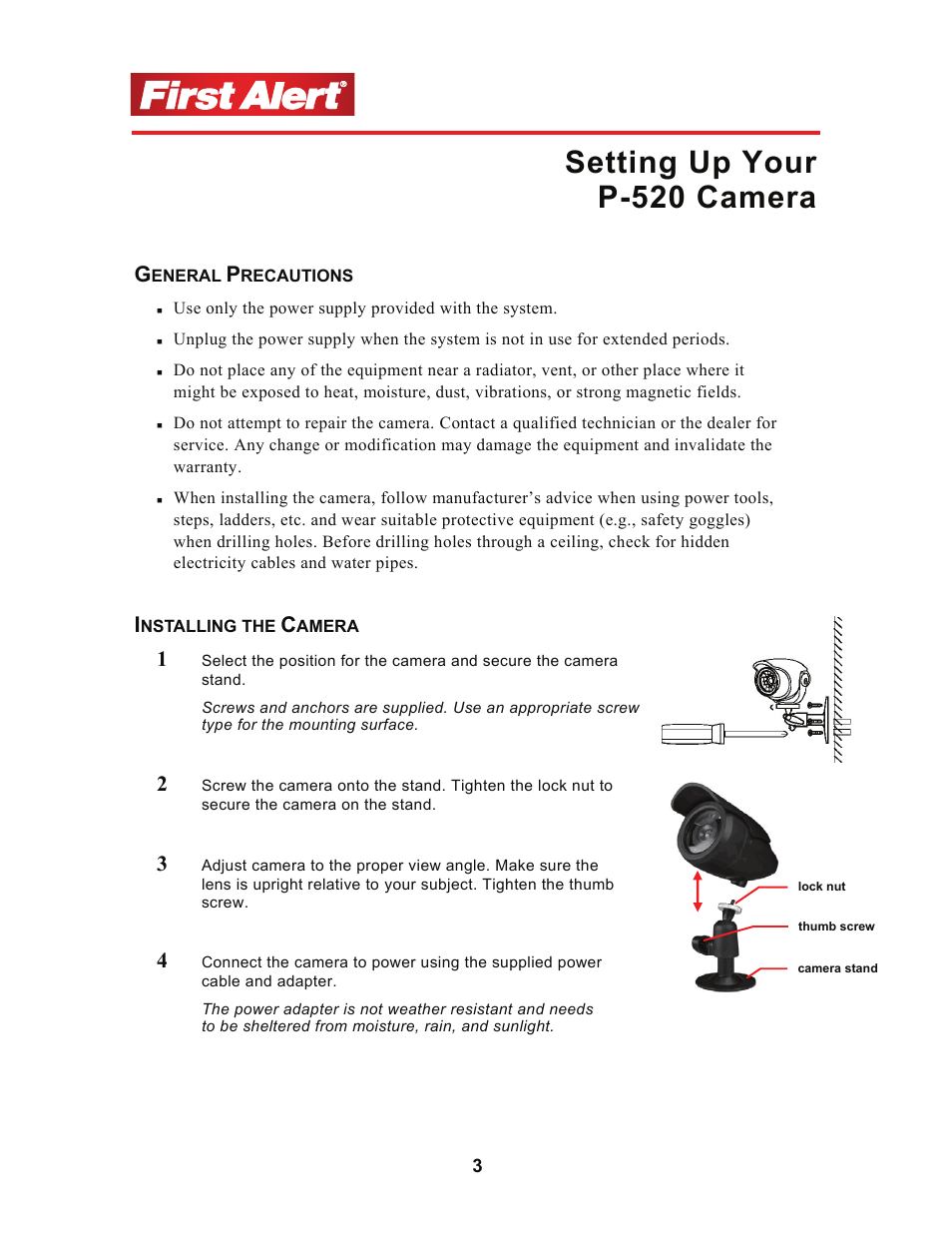 Setting up your p-520 camera | First Alert P-520 User Manual | Page 7 / 11