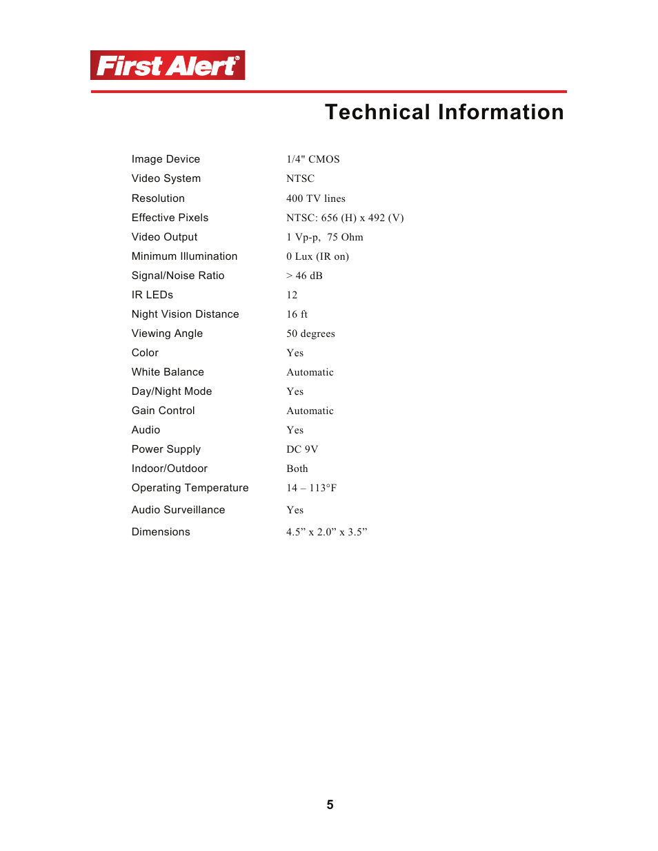 Technical information | First Alert P-520 User Manual | Page 9 / 11