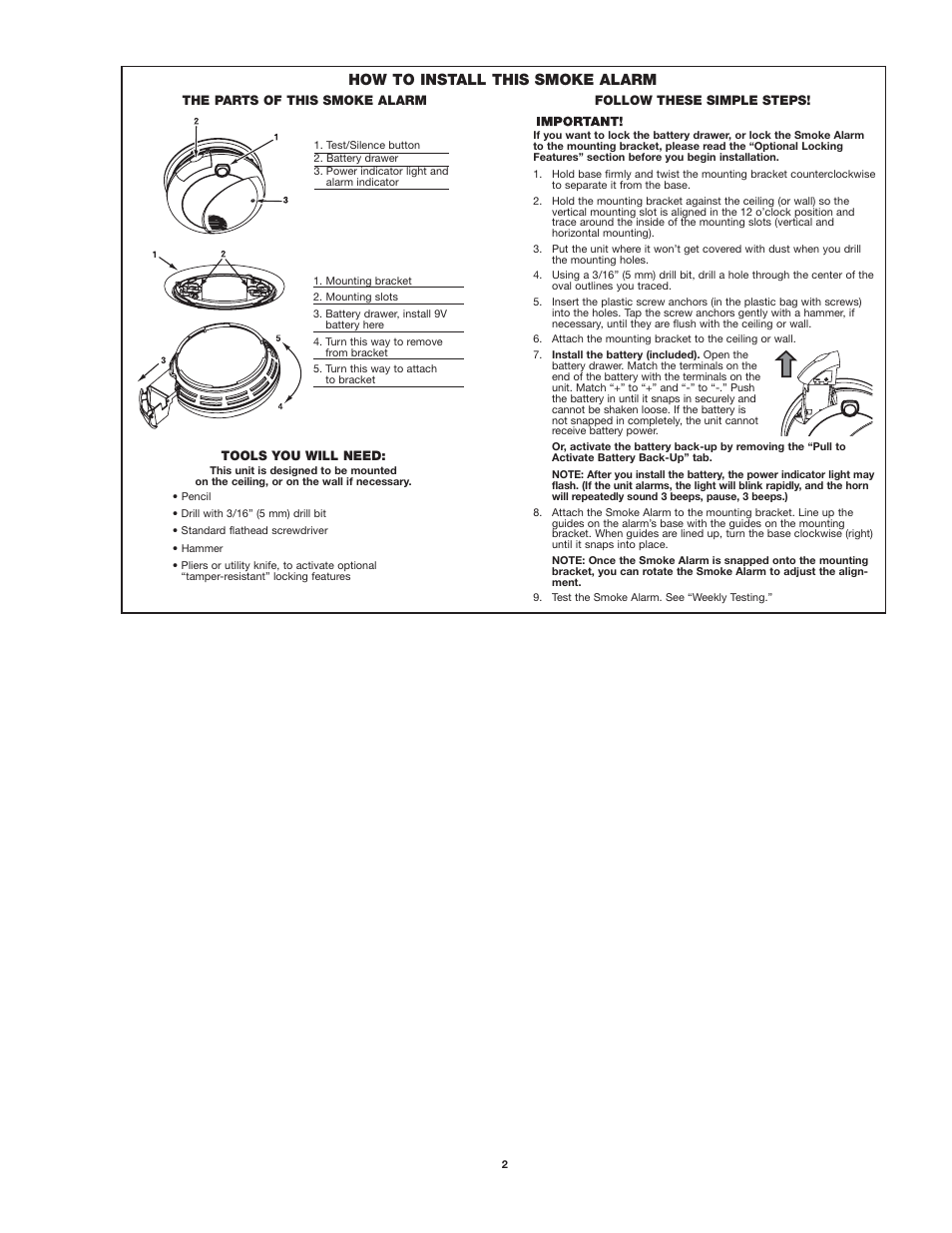 How to install this smoke alarm | First Alert SA710 User Manual | Page 2 / 6