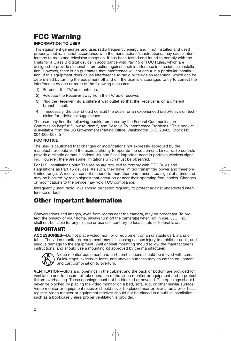Fcc warning, Other important information | First Alert FAS-124 User Manual | Page 4 / 8