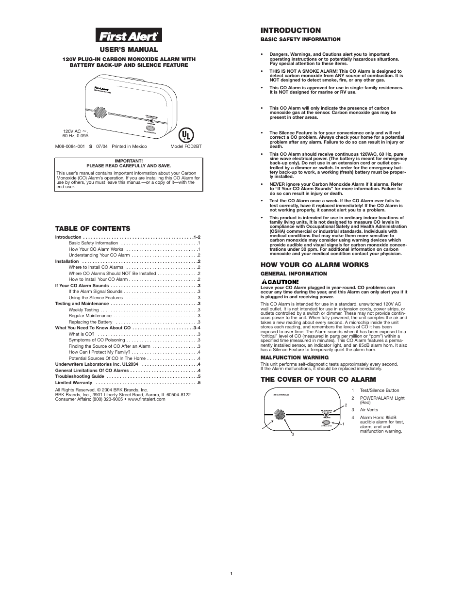 First Alert FCD2B User Manual | 5 pages