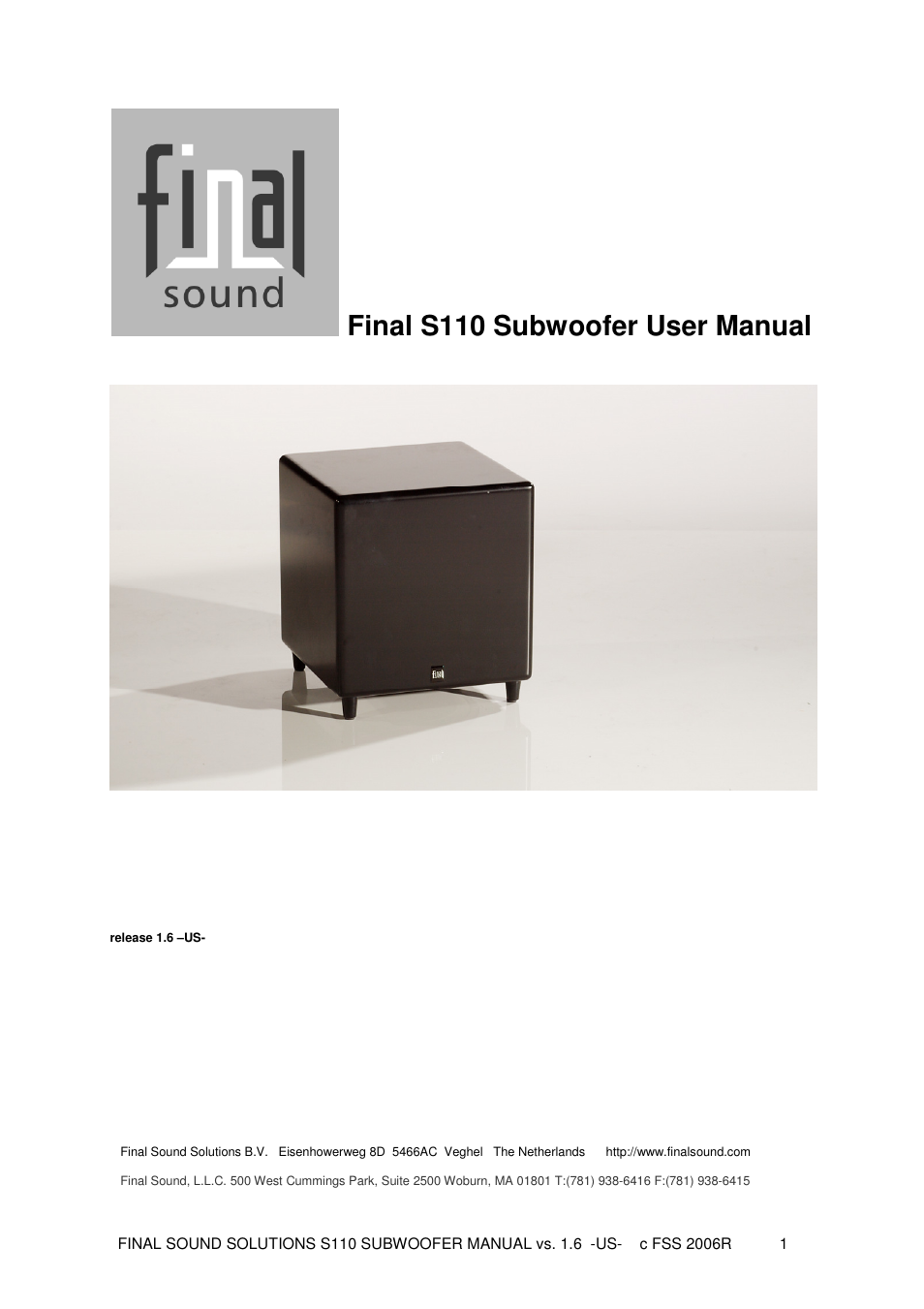 Final Sound S110 User Manual | 26 pages