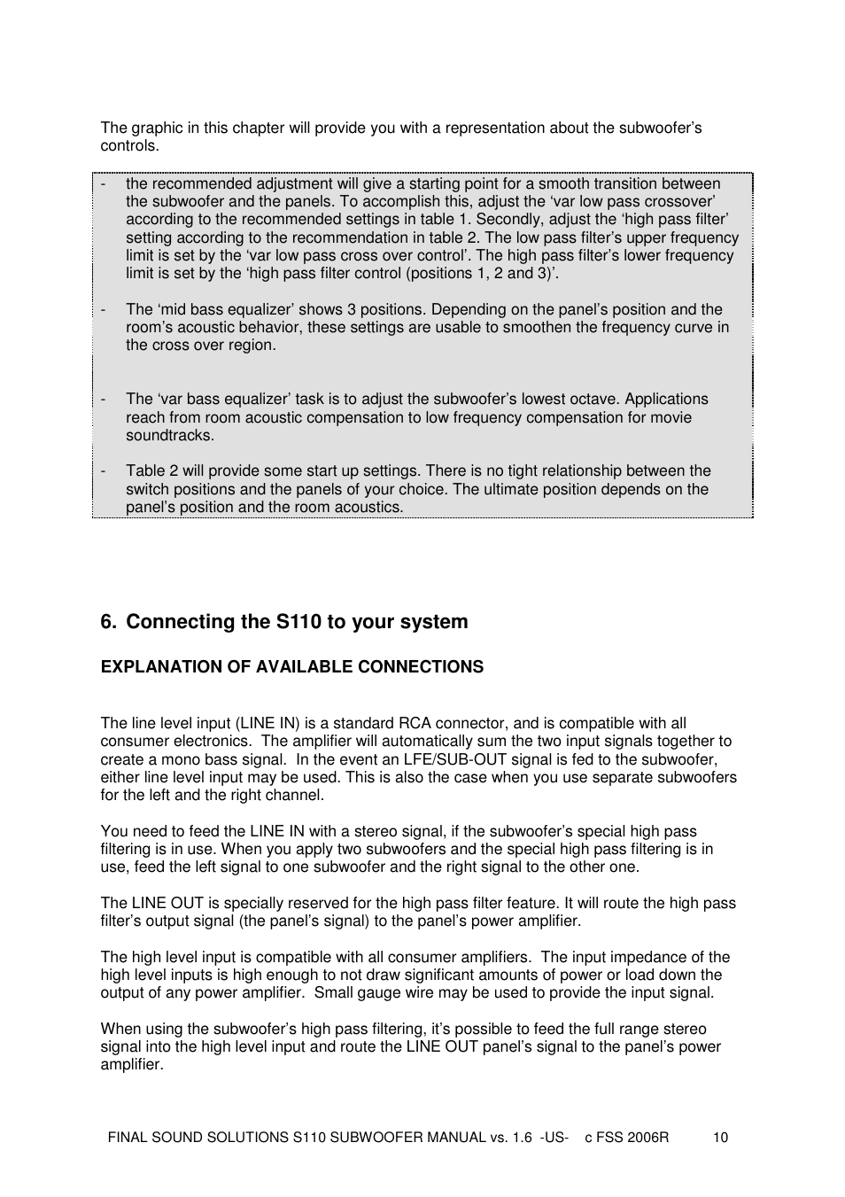 Connecting the s110 to your system | Final Sound S110 User Manual | Page 10 / 26