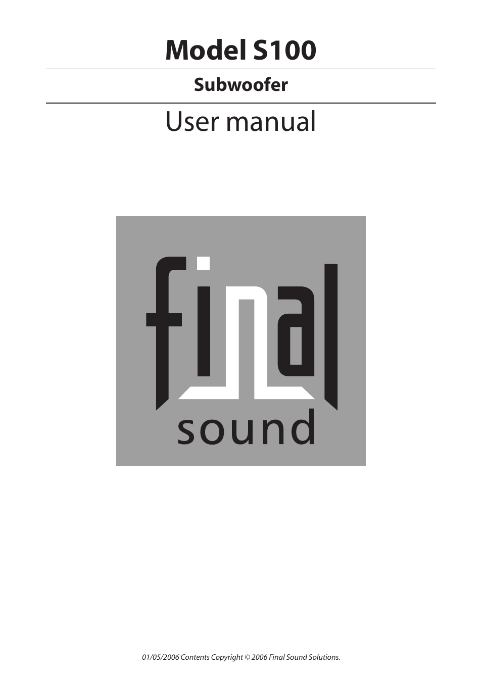 Final Sound S100 User Manual | 12 pages