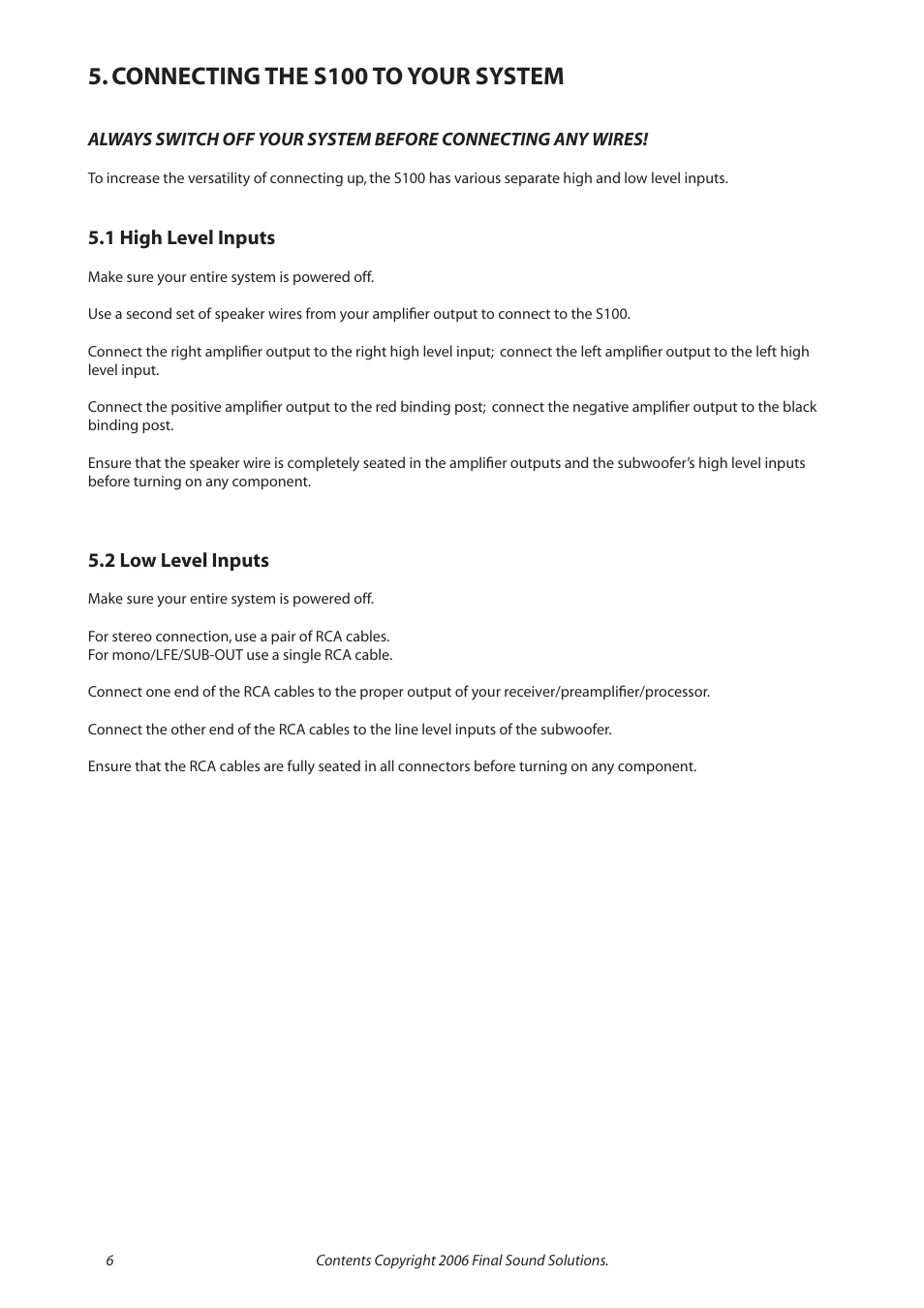 Connecting the s100 to your system | Final Sound S100 User Manual | Page 6 / 12