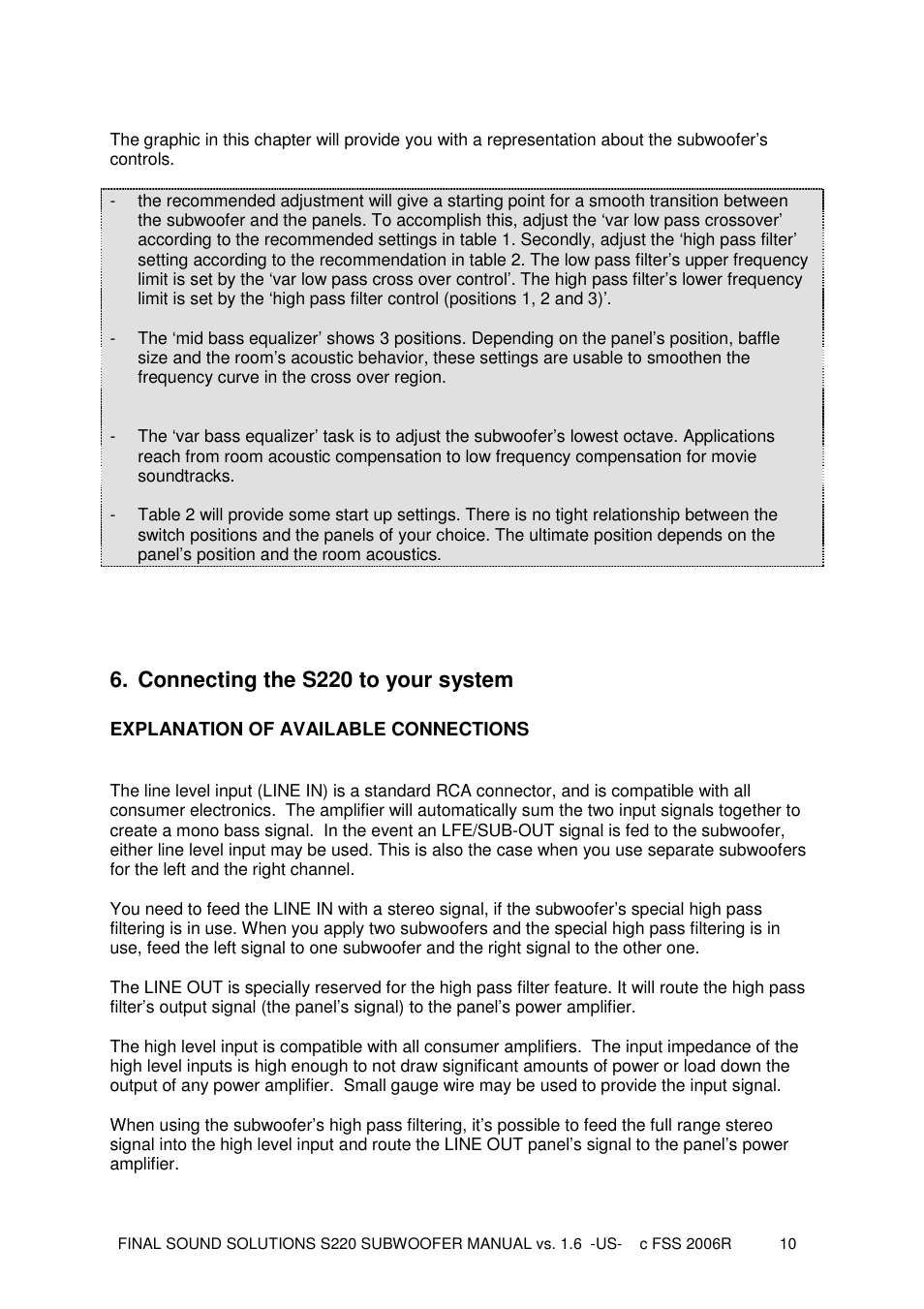 Connecting the s220 to your system | Final Sound S220 User Manual | Page 10 / 26