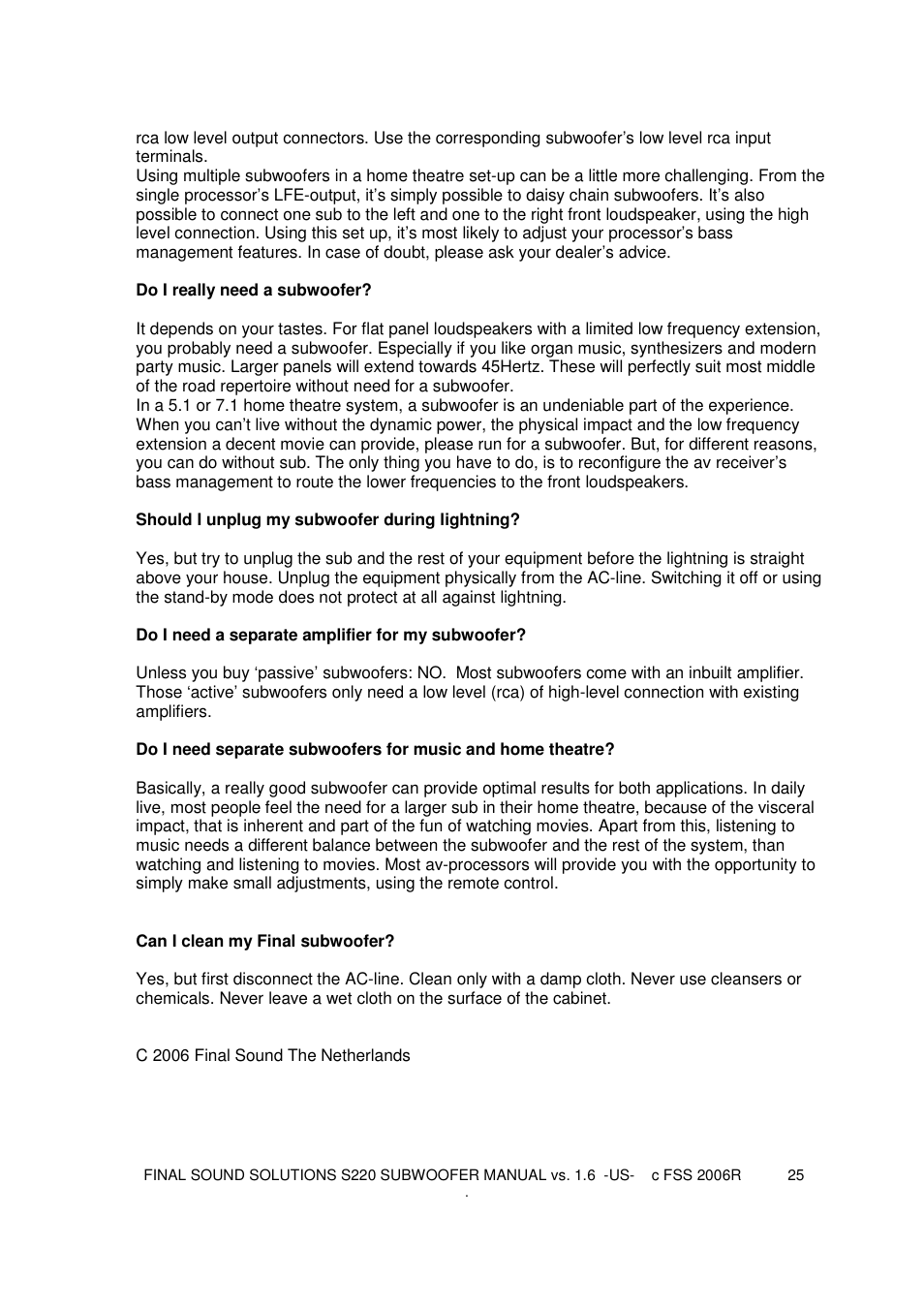 Final Sound S220 User Manual | Page 25 / 26